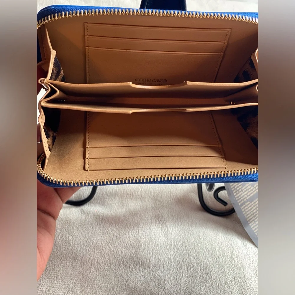 Roberto Cavalli Blue Pebbled Leather Wallet